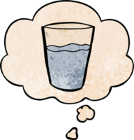 cartoon glass of water with thought bubble in grunge texture style png