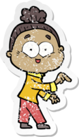 distressed sticker of a cartoon happy old woman png