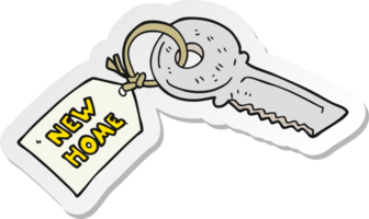 klistermärke av en tecknad serie hus nyckel med ny Hem märka png