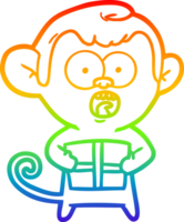 rainbow gradient line drawing of a cartoon shocked monkey png