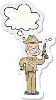 cartoon sheriff with thought bubble as a distressed worn sticker png