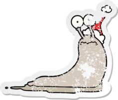 hand drawn distressed sticker cartoon of a slug wearing santa hat png