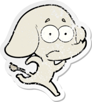 distressed sticker of a cartoon unsure elephant running away png