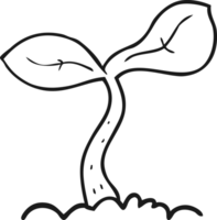 hand drawn black and white cartoon seedling growing png