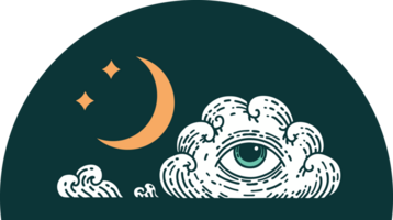 imagen icónica de estilo tatuaje de estrellas lunares y nubes png