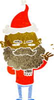 hand dragen retro tecknad serie av en avvisande man med skägg rynkar bär santa hatt png