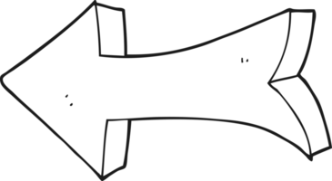 hand dragen svart och vit tecknad serie pekande pil png