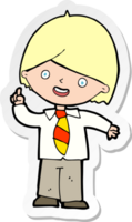 sticker of a cartoon school boy answering question png