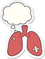 cartoon repaired lungs with thought bubble as a printed sticker png