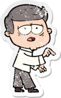 distressed sticker of a cartoon tired man png