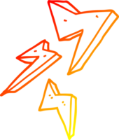 warm gradient line drawing of a cartoon lightning bolt png