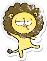 autocollant en détresse d'un lion dansant de dessin animé png