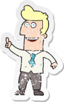 retro distressed sticker of a cartoon businessman pointing png