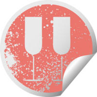 distressed circular peeling sticker symbol of a champagne flutes png