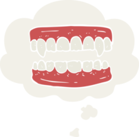 cartoon vampire teeth with thought bubble in retro style png