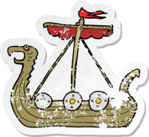 pegatina retro angustiada de un barco vikingo de dibujos animados png