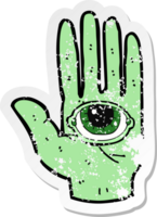 retro distressed sticker of a cartoon spooky hand png