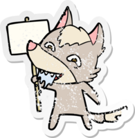 distressed sticker of a cartoon hungry wolf with sign post png