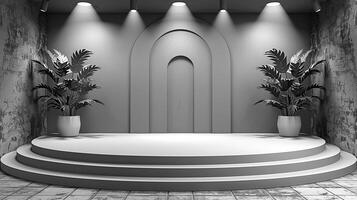 AI generated 3d illustration empty podium with abstact background very realistic front view mock up photo