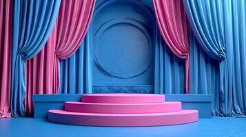 AI generated 3d illustration empty podium with abstact background very realistic front view mock up photo