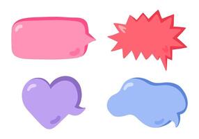 Hand drawn speech bubbles set. Empty online chat clouds in the different shapes. Oval, round, square, cloud, heart shaped bubbles for text, talk phrases, information. Colorful doodles isolated. vector