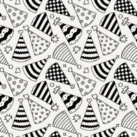 Cute seamless pattern with birthday party hats in doodle outline style. Childish design with holiday caps for wrapping paper, prints, background, fabric, scrapbook. Holiday digital paper for kids. vector