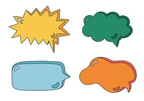 Hand drawn speech bubbles set. Empty online chat clouds in the different shapes. Oval, round, square, cloud, heart shaped bubbles for text, talk phrases, information. Colorful isolated doodles. vector