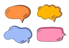 Hand drawn speech bubbles set. Empty online chat clouds in the different shapes. Oval, round, square, cloud, heart shaped bubbles for text, talk phrases, information. Colorful isolated doodles. vector