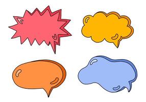 Hand drawn speech bubbles set. Empty online chat clouds in the different shapes. Oval, round, square, cloud, heart shaped bubbles for text, talk phrases, information. Colorful isolated doodles. vector