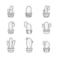 Vector illustration of doodle line cactus in pot