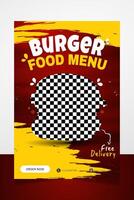 Burger food menu poster promotion banner design template vector