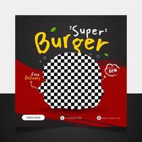 Super burger restaurant social media post banner template vector