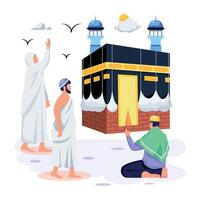 musulmán rituales plano personaje ilustraciones vector