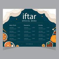 vector flat iftar vertical menu template Ramadan menu template in Blue islamic background design. Also good template for restaurant menu design.