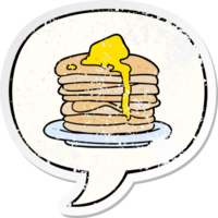 cartoon stack of pancakes with speech bubble distressed distressed old sticker png