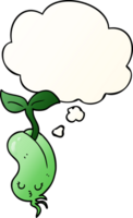 cartoon sprouting bean with thought bubble in smooth gradient style png