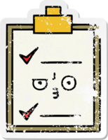 verontruste sticker van een checklist voor een schattige cartoon png