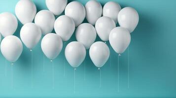 AI generated White balloons on blue background photo