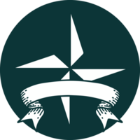 ícone de estilo de tatuagem com banner de um símbolo de estrela png