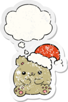 cute cartoon christmas bear with thought bubble as a distressed worn sticker png