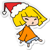 hand drawn christmas sticker cartoon of kawaii girl png