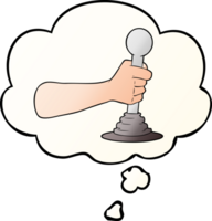 cartoon hand pulling lever with thought bubble in smooth gradient style png