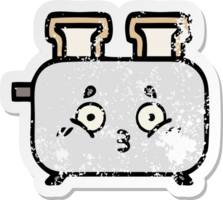 distressed sticker of a cute cartoon of a toaster png