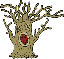 tecknad doodle skrämmande träd png
