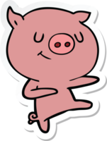 sticker of a happy cartoon pig dancing png