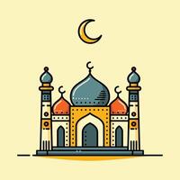 A vibrant illustration of a mosque with line art style and flat color, perfect for Ramadan, Eid, and Islamic event vector