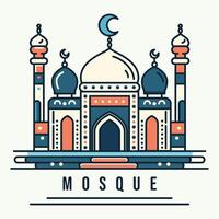 A vibrant illustration of a mosque with line art style and flat color, perfect for ramadan, eid, and islamic event. vector