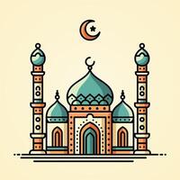 A vibrant illustration of a mosque with line art style and flat color, perfect for ramadan, eid, and islamic event. vector