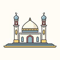 A vibrant illustration of a mosque with line art style and flat color, perfect for ramadan, eid, and islamic event. vector