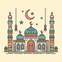 A vibrant illustration of a mosque with line art style and flat color, perfect for ramadan, eid, and islamic event. vector